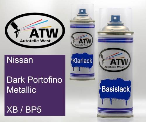 Nissan, Dark Portofino Metallic, XB / BP5: 400ml Sprühdose + 400ml Klarlack - Set, von ATW Autoteile West.